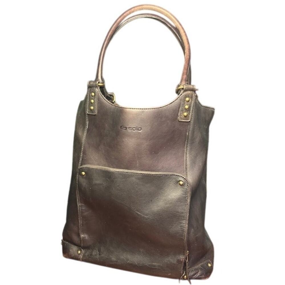 Solo Genuine Leather Tote Handbag Brown Shoulder Bag Rustic Distressed Shopper